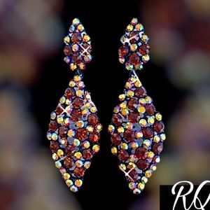 Pageant Earrings Rootbeer Brown and AB Crystal